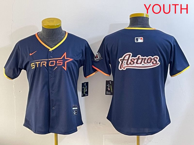 Youth Houston Astros Blank Drak Blue Three generations Joint Name 2025 Nike MLB Jersey style 16->youth mlb jersey->Youth Jersey